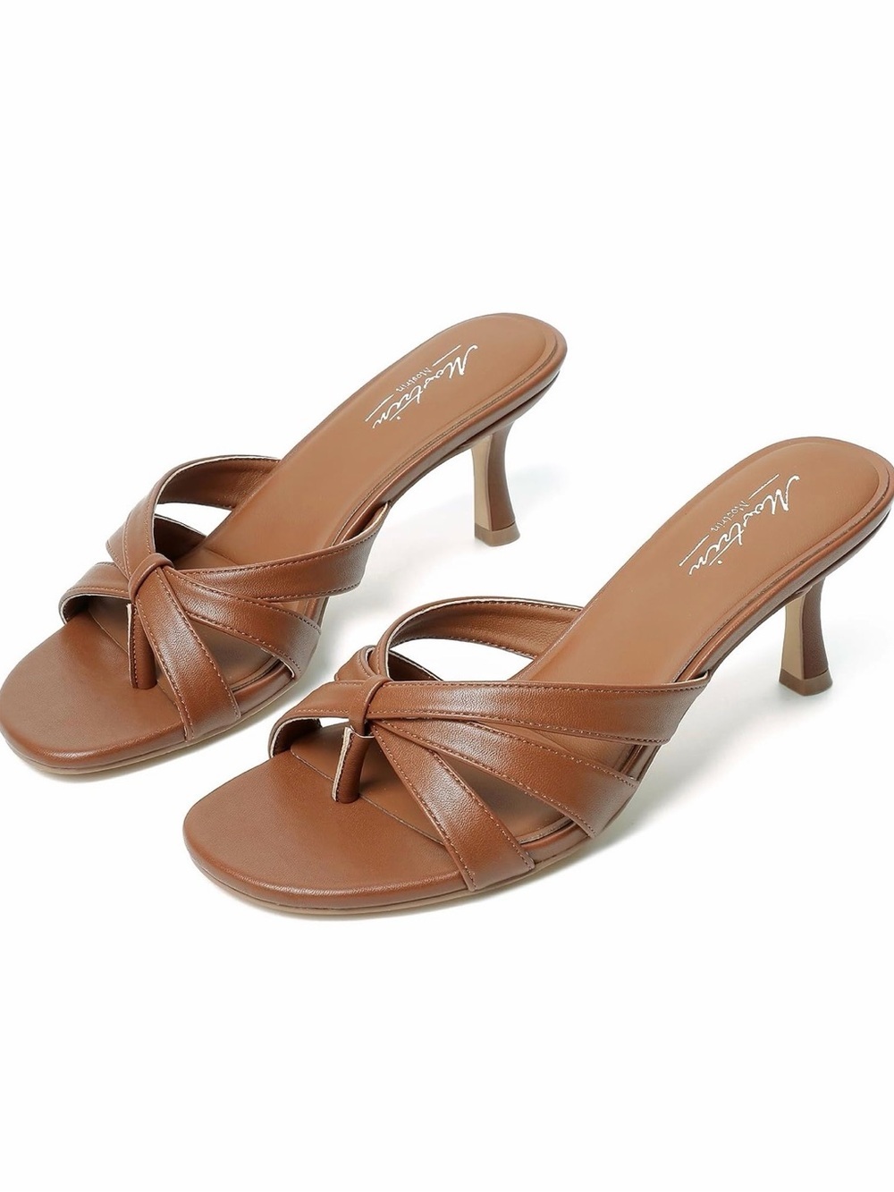 🆕Brown Print Open-Toe Kitten Heel Mule